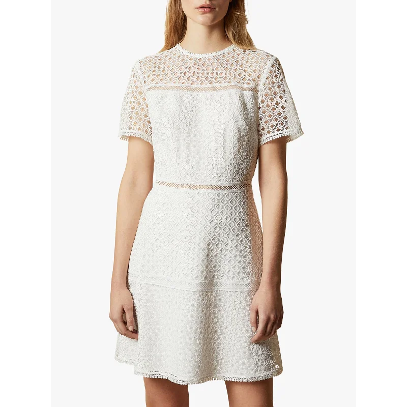 Ted Baker Women's Allara Short Sleeve Lace Mini Dress White Cocktail